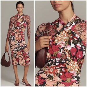 By Anthropologie, Long-Sleeve Halter Mesh Midi Dress